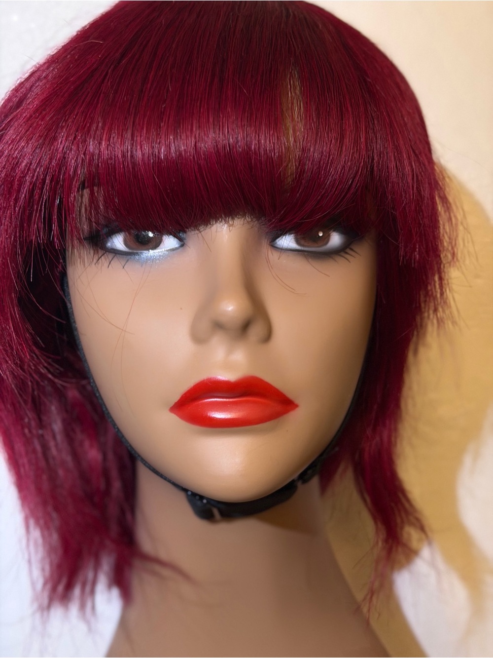 Burgundy Synthetic Women's Wig with Bangs